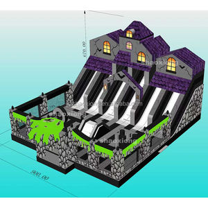 Castillo Inflable Comercial para Niños, con Temática de Carnaval Fantasmal de Halloween, con Cuatro Toboganes y Pista de Obstáculos - Product Image 2