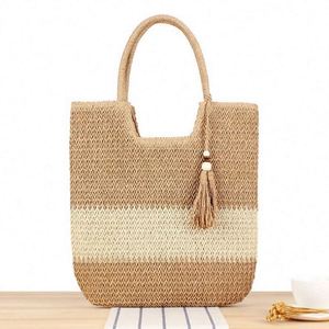 2024 New Design Vintage Fashion National Straw Woven Tassel Thread Single Handle Beach Tote Bag for Women Summer Autumn - Product Image 2