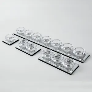 Bougeoir rond Transparent en cristal avec strass, personnalisé, en verre, pour la décoration de la maison