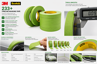 Cinta de enmascarar 3M 233+ de alto rendimiento para altas temperaturas, cinta de papel verde para líneas de pintura definidas