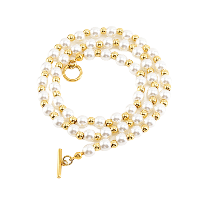 Women's Classic Elegant 18K Gold Stainless Steel Chain Necklace Shell Pearl Beads 26 Letters Initial Pendants Chic Jewelry Party