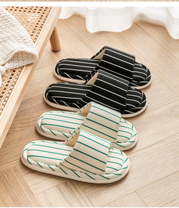 Nouvelles sandales plates 2026 en coton et lin rayées, antidérapantes, légères et douces pour la maison – Chaussons en peluche - Product Image 6
