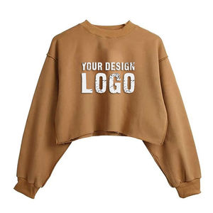 Sweat-shirt à capuche pour femme en molleton français, col rond, vente chaude, personnalisable, couleur unie, épaules tombantes, sweat-shirt court pour femme - Product Image 4