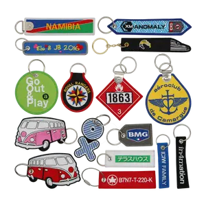 Custom Logo Embroidery Key Chain Key Ring Luggage Personalised Name Text Tag Zipper Pull Embroidered Fashion Keychain Key Fob