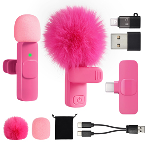Micrófono inalámbrico Rosa Rojo K9 Micrófono Lavalier inalámbrico Reducción de ruido Transmisión en vivo al aire libre Micrófono Lavalier USB - Product Image 3