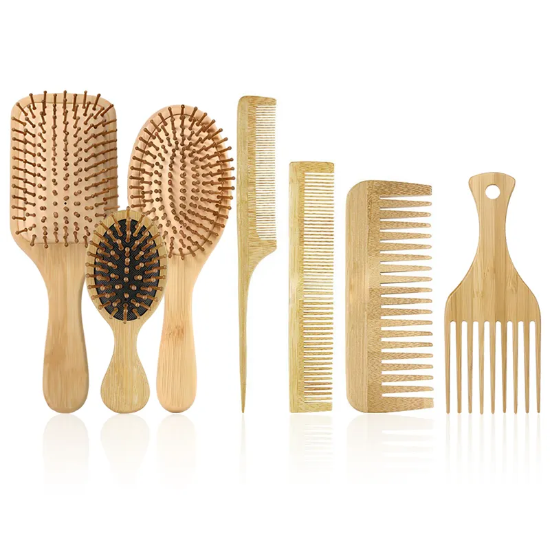 Ensemble de brosses en bambou en bois pour femmes Massage cheveux ballon brosse Air Bag peigne Massage des cheveux maison peigne ensemble personnalisé