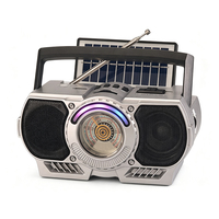 Radio portátil AM/FM con energía solar, altavoz inalámbrico, luz LED de colores, estilo clásico.