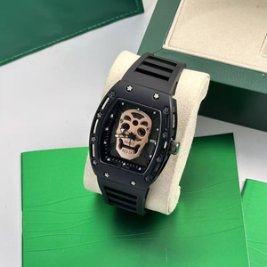 Luxury Skull Dial Skeleton Automatic Mechanical <b>Watch</b> Tonneau <b>Case</b> Sapphire Crystal Rubber Strap Sport Mens <b>Watch</b> - Product Image 1