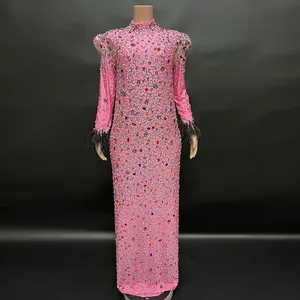 NOVANCE trend ige Mode bunte schillernde Diamanten Baby rosa Abendkleid Party kleid Geburtstag Outfit Frauen mit schwarzen Federn