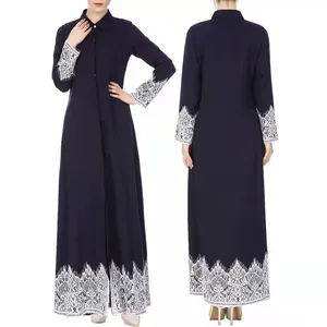 Оптовая продажа мусульманских женщин кружевная отделка спереди абайя мусульманское Макси Кафтан кимоно халабия турецкое платье с бриллиантами африканская одежда