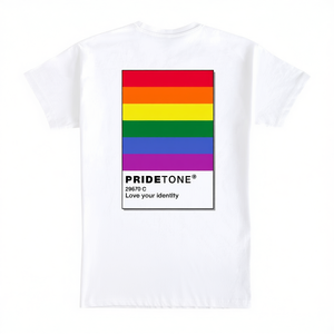 T-Shirt Pridetone Pride Bianca con Stampa Arcobaleno - Abbigliamento Promozionale 'Amo la Tua Identità' - Product Image 2