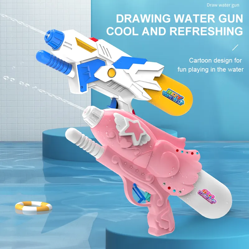 여름 야외 아이 물 장난감 플라스틱 총 물 수동 압력 만화 물총 장난감