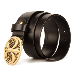 <span class=keywords><strong>Ceinture</strong></span> italienne en <span class=keywords><strong>cuir</strong></span> <span class=keywords><strong>de</strong></span> <span class=keywords><strong>vache</strong></span> pour hommes Bouclier ovale en laiton massif perlé pour boucle Largeur 3.8cm Offre Spéciale <span class=keywords><strong>de</strong></span> style vintage - Product Image 5