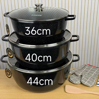 Batteries de cuisine professionnelles robustes 36 40 44CM, fond double couche, couvercles en verre, casseroles de cuisson antiadhésives en granit, plats de service