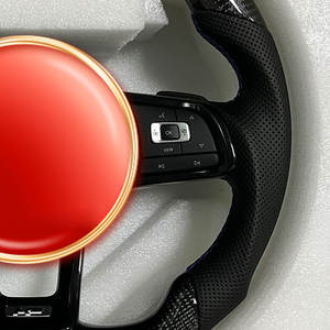 Kit de volant de voiture en cuir et fibre de carbone compatible avec Volkswagen VW <span class=keywords><strong>Golf</strong></span> 4 5 6 <span class=keywords><strong>7</strong></span> 8 GTI <span class=keywords><strong>R</strong></span> Line MK5 MK6 MK7 MK8 2015 <span class=keywords><strong>2016</strong></span> 2017 - Product Image 3
