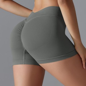 <span class=keywords><strong>Pantaloncini</strong></span> da donna attillati in maglia tinta unita aderente pesca a forma di V Yoga da corsa sportiva e Fitness da tre pollici - Product Image 4