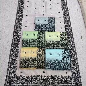 ส่าหรีผ้าโปร่งบางหรูหราพร้อมงานปักสีดำและงานหินมุกจับคู่กับเสื้อทำงานที่น่าเบื่อของชาวอินเดีย - Product Image 1