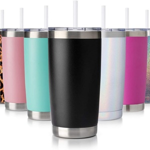600ml Stainless Steel Vacuum Insulated Coffee Tumbler Lid <b>Straw</b> Double Wall Powder Coated Travel Mug Customizable Design 12-24 - Product Image 3