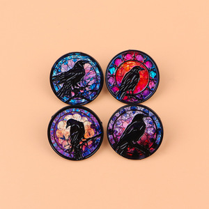Insignia Punk gótica de Halloween, alfileres de esmalte de vidrio de cuervo, broches de Luna, bolsa de Metal chapada para Pin de solapa, técnica de esmalte suave - Product Image 4