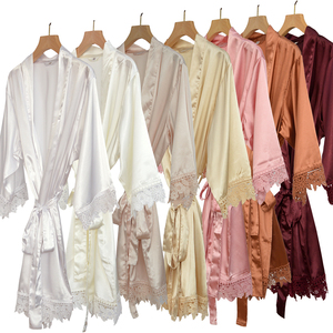 Bata de Novia con Encaje de Alta Calidad de Fábrica, Kimono de Satén para Mujer, Elegante Bata de Seda de Lujo con Cuello en V para Damas de Honor, Fiesta de Boda, Mañana - Product Image 1