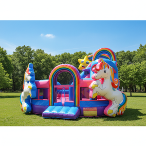 Château gonflable commercial licorne avec toboggan sec pour fêtes - Product Image 1