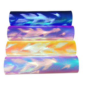 Pelle Sintetica Olografica con Motivo a Onde in Rilievo Tessuto Artificiale in PU con Foglio Laser Decorativo per Mobili/Borse - Product Image 1