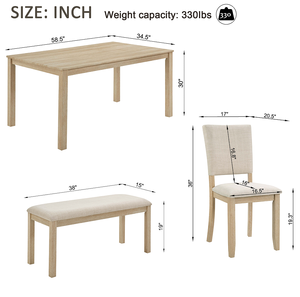 Juego de Comedor Moderno de 6 Piezas con Banco y 4 Sillas Tapizadas, Duradero y Ecológico - Product Image 3