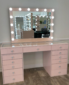 Coiffeuse noire à 13 tiroirs réglables et durables pour chambre à coucher, avec miroir LED - Product Image 2