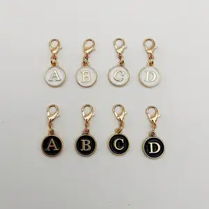 DIY aksesoris perhiasan Lobster tombol bulat dua sisi Drip Alloy 26 huruf Inggris gantungan kunci awal untuk tas liontin pesona