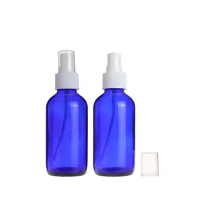 Tedarikçi 4oz Boston yuvarlak parfüm kozmetik büyük cam mavi sprey plastik ince sis sprey ile 120ml şişe