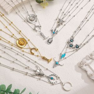 Bestseller Set di Collane Retrò in Turchese per Uomo e Donna, 3 Pezzi con Pendenti <span class=keywords><strong>a</strong></span> <span class=keywords><strong>Croce</strong></span>, <span class=keywords><strong>Testa</strong></span> di Toro e Cactus Intarsiati in Turchese - Product Image 2