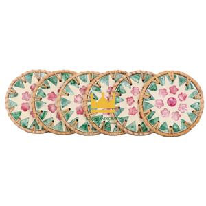 Hot Sale 2025 Eco-friendly Multi-Color Woven Wicker Crafts <b>Round</b> Rattan Mosaic <b>Table</b> <b>Mat</b> and Cup Coasters From Vietnam - Product Image 1