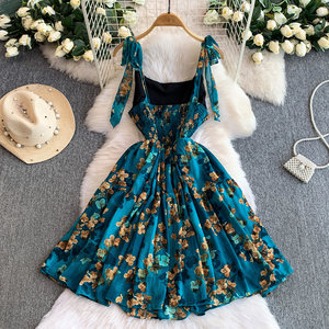 Nouvelle Robe Midi Décontractée d'Été 2026 pour Femme, Coupe Trapèze, Taille Empire, Col Carré, Tissée, Lavable, Sans Manches, Imprimé Floral - Product Image 4