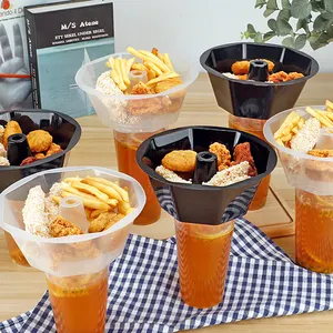 Bicchieri di plastica trasparente con coperchi e vassoio ciotola tazza per bevande con snack dessert ciotola per frutta sulla parte superiore