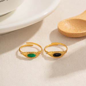 16K Vàng Mạ Thép Không Gỉ Trắng Đen Đá Ngọc Bích <span class=keywords><strong>Cubic</strong></span> <span class=keywords><strong>Zirconia</strong></span> Phụ Nữ Nhẫn Phong Cách Có Thể Điều Chỉnh Đầy Màu Sắc Tự Nhiên Đá Vòng - Product Image 4