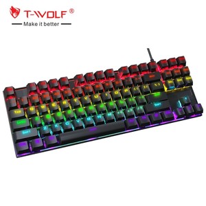 Teclado Mecánico para Juegos T-WOLF T18 USB con Cable, Retroiluminación RGB, 87 Teclas <span class=keywords><strong>TKL</strong></span> para Computadora de Escritorio, Teclado Gamer - Product Image 1