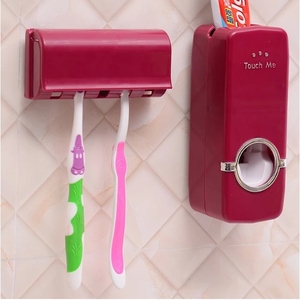 Automatic Toothpaste Dispenser <b>Toothbrush</b> <b>Holder</b> Set <b>Wall</b> <b>Mounted</b> Durable Waterproof Plastic Small Home Use White/Red Bathroom - Product Image 3