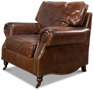 Fauteuil en cuir et bois, construction durable, coussin confortable, design classique intemporel, idéal pour la salle de séjour - Product Image 4