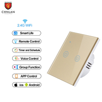 Interrupteur mural intelligent 2 gangs Tuya Smart avec contrôle vocal Alexa Google Home via l'application Smart Life, interrupteur tactile en cristal, 220V 240V, compatible Royaume-Uni et UE