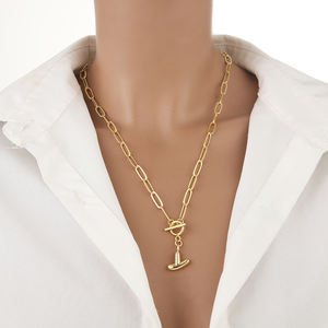 OT 버클 26 글자 펜던트 목걸이 18K 금도금 부드러운 버블 풍선 A-Z 편지 목걸이 쇄골 링크 체인 쥬얼리 - Product Image 6