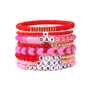 Ensemble de bracelets en acrylique pour la Saint-Valentin, 8 pièces, perles en forme de cœur, lettres, cadeau pour femme, printemps 2024 - Product Image 1