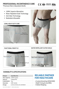 Sous-vêtements d'incontinence réutilisables Hygieia pour hommes, capacité d'absorption de 150 ml, caleçons anti-fuites, contrôle discret de la vessie, pantalons d'incontinence - Product Image 2