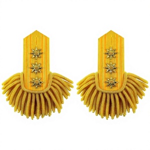 Épaulette de régiment britannique en feutre non tissé doré, brodée de fils, style vintage, haute qualité, étoile 3D, avec franges métalliques - Product Image 1
