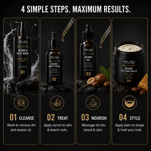MELAO Kit de Soins Barbe Multi-Peptides : Baume, Huile, Sérum et Nettoyant Visage pour Hommes – Épaississant et Nourrissant pour un Soin Quotidien - Product Image 2