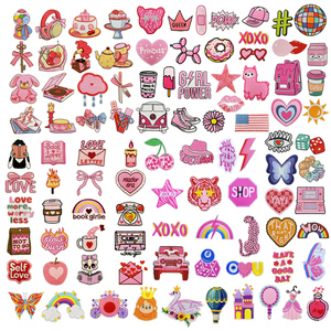Oferta de Muestra Gratuita, Parches Bordados Termoadhesivos Personalizados con Tema de Niña Encantadora, Decorativos, para Manualidades, en Rojo y Rosa - Product Image 1