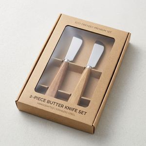 Ensemble de couteaux Lacusmare, 2 couteaux ergonomiques avec manche en bois d'acacia, lames en acier inoxydable durables, épandeur lisse pour beurre et fromage - Product Image 3