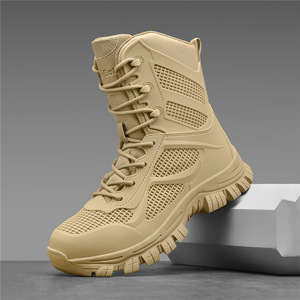 DSF66 Men Khaki Mesh High Top Tactical <b>Boots</b> Breathable All Seasons Outdoor <b>Hiking</b> Duty Shoes - Product Image 5
