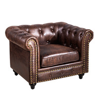 Meubles d'hôtel, canapé 3 places et fauteuils club pour salon, fauteuil Chesterfield moderne en cuir noir à une place