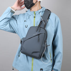 Sac de poitrine pour homme, grande capacité, revêtement PU, résistant à l'usure, sac bandoulière pour cyclisme en plein air, couleur unie noir gris foncé - Product Image 5