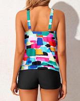 Top Tankini Bluson para Mujer, Sin Parte Inferior, Corte Holgado, Diseño Color Block, Chifón, 1 Pieza, Relleno Extraíble, Talla XX-Large